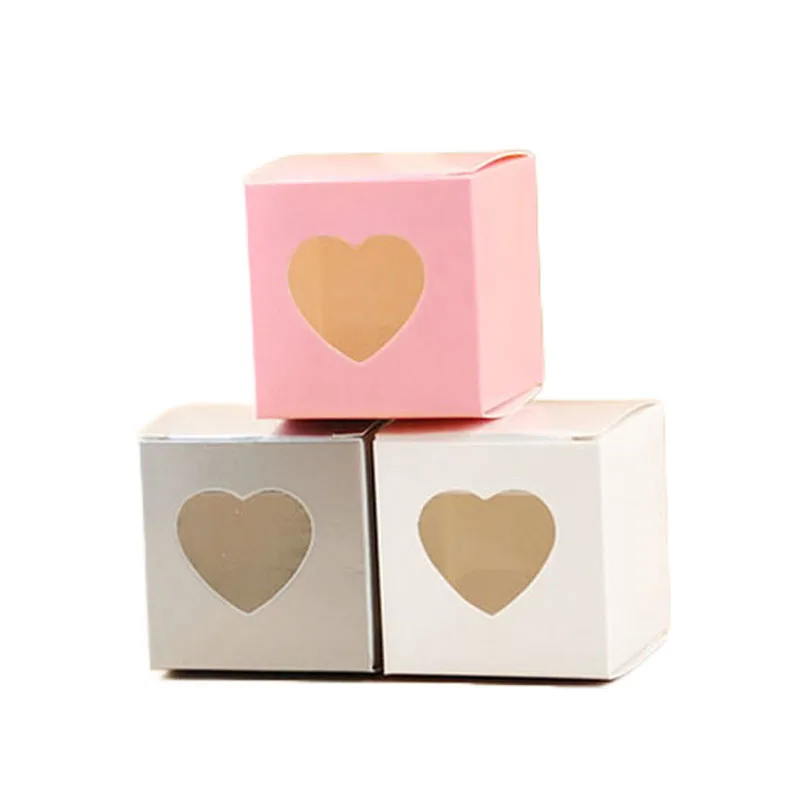 25/50Pcs Kraft Paper Candy Box PVC Transparent Heart Window Favor Gift Box Cute Packaging Bag Birthday Wedding Party Decoration