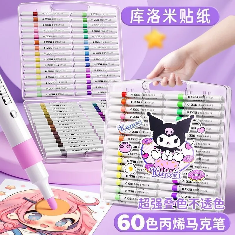 Kuromi Anime Kawaii MINISO Acrylic Marker Watercolor Students Washable Pen Cute Cartoon Colorful Stationery Gifts for Kids