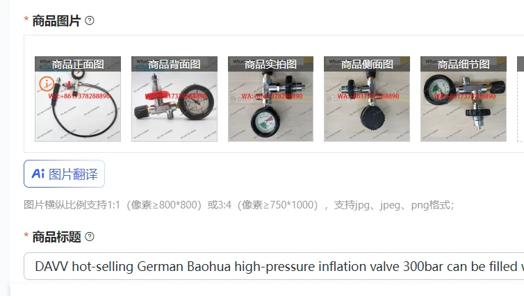 DAVV hot-selling German Baohua high-pressure inflation valve 300bar can be filled with 12L breathing bottle  gauge connector