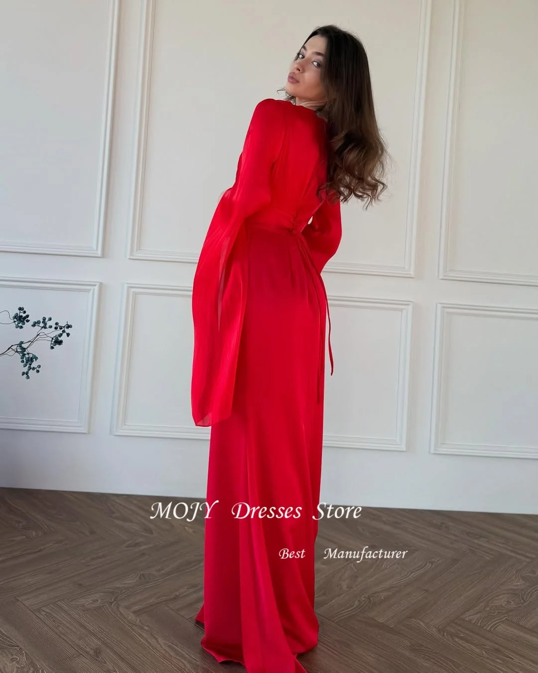 Mojy Elegante Rode Zeemeermin Galajurk Kapmouwtjes Geplooid Aangepaste Dames Avondfeestjurken Nieuwe Mode فستان • 1897