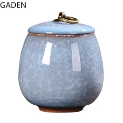 Chinese-style Ceramic Tea Caddy with Lid Copper Buckle Storage Box Retro Storage Jar Home Coffee Table Decoration Accessories