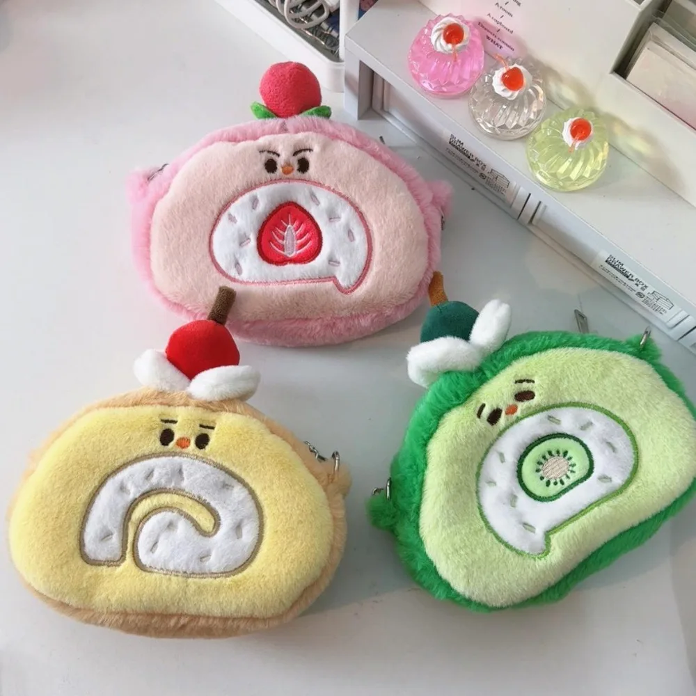 

Creative Cute Swiss Roll Coin Purse Cake Shape Soft Plush Crossbody Bag Chain Large Capacity Cartoon Shoulder Bag Gift