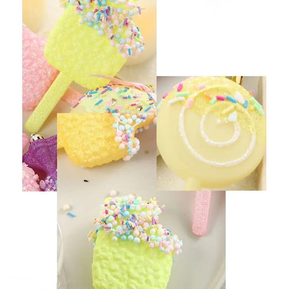 Juego de bolas de caramelo de Navidad macarrón, helado, Donut, pastel de dibujos animados, bolas de piruleta, colgante, adornos elegantes para árbol de Navidad de PVC