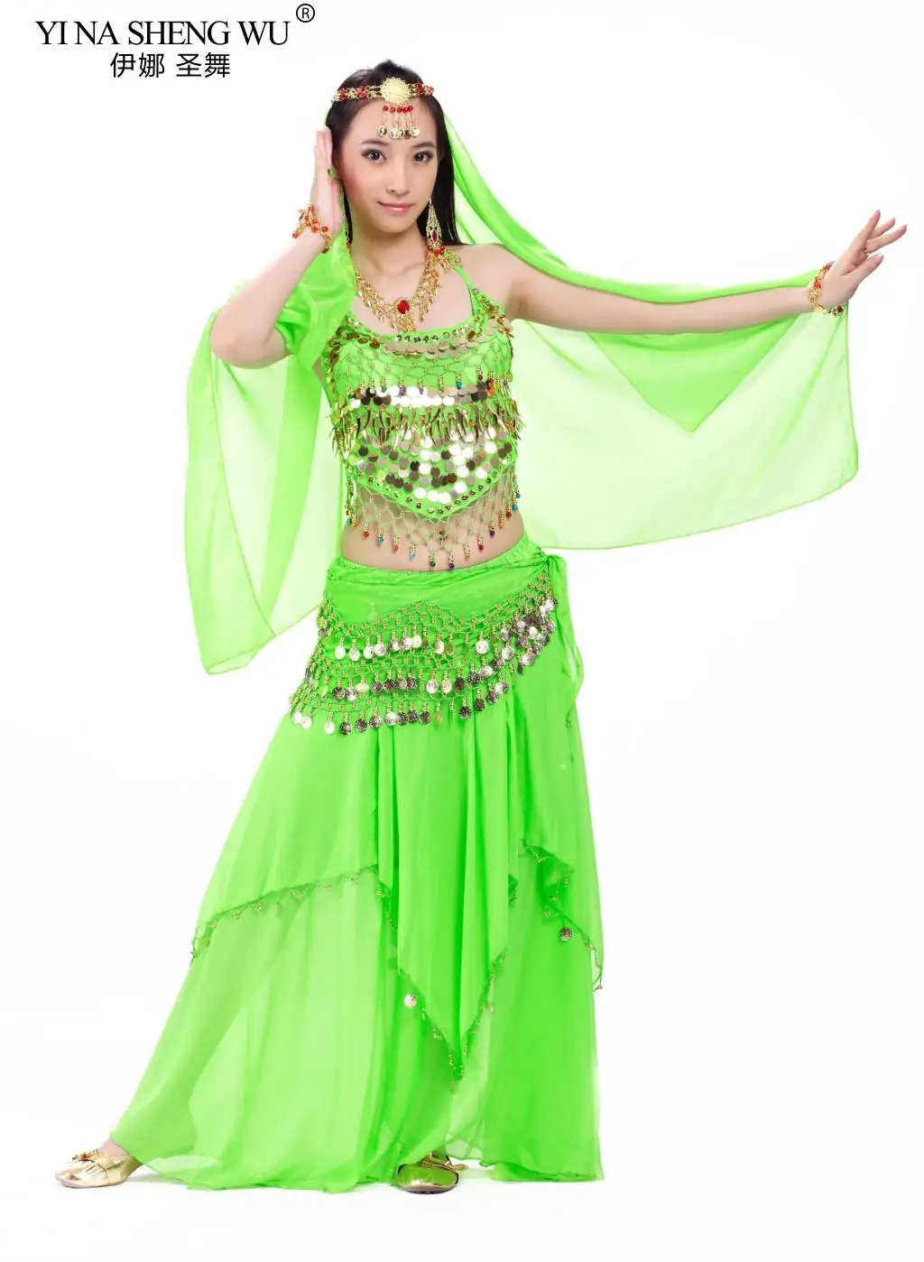 Set da 5 pezzi di abbigliamento da ballo di Bollywood Costumi di danza del ventre per le donne India Egitto Costumi di performance di danza Abito da ballo orientale