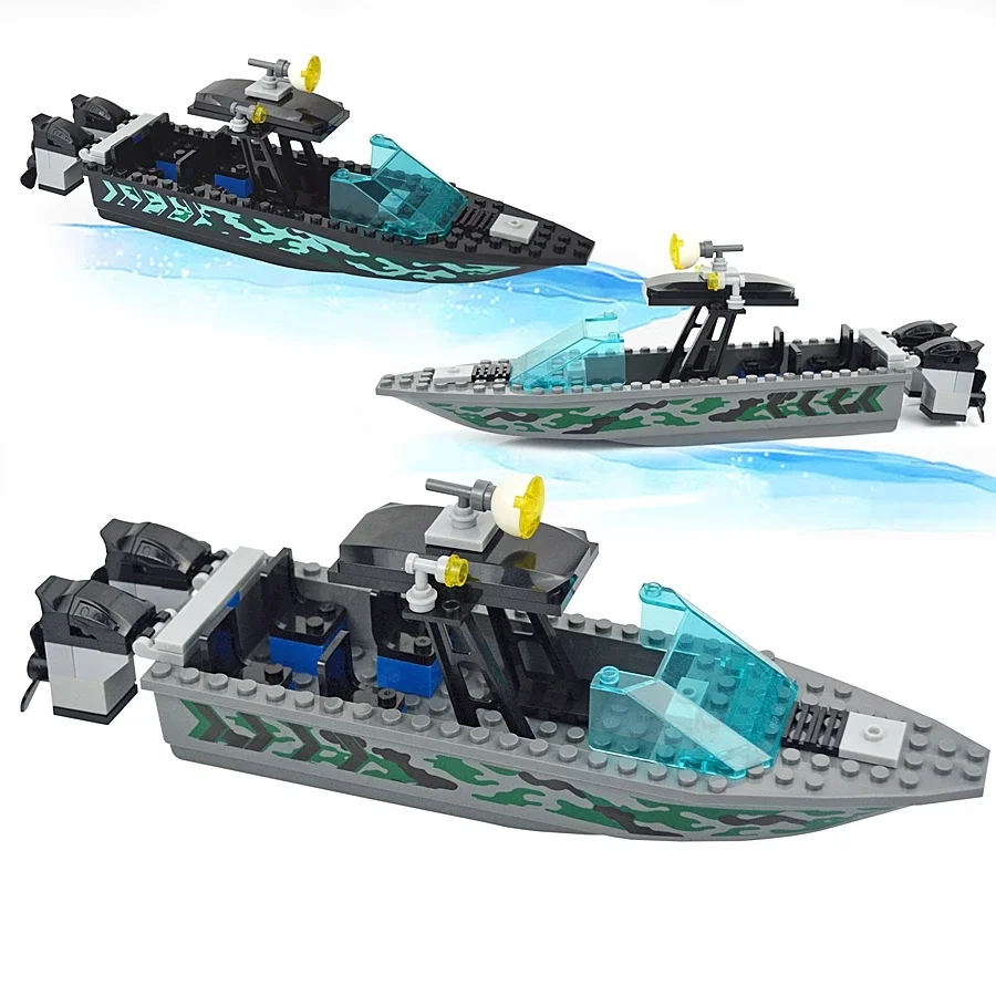 MOC Military Army Camouflage Rubber Boat Canoeing Lifeboat Kayaking Pirates Ship Motorcycle Kid  Building Blocks Bricks Toys