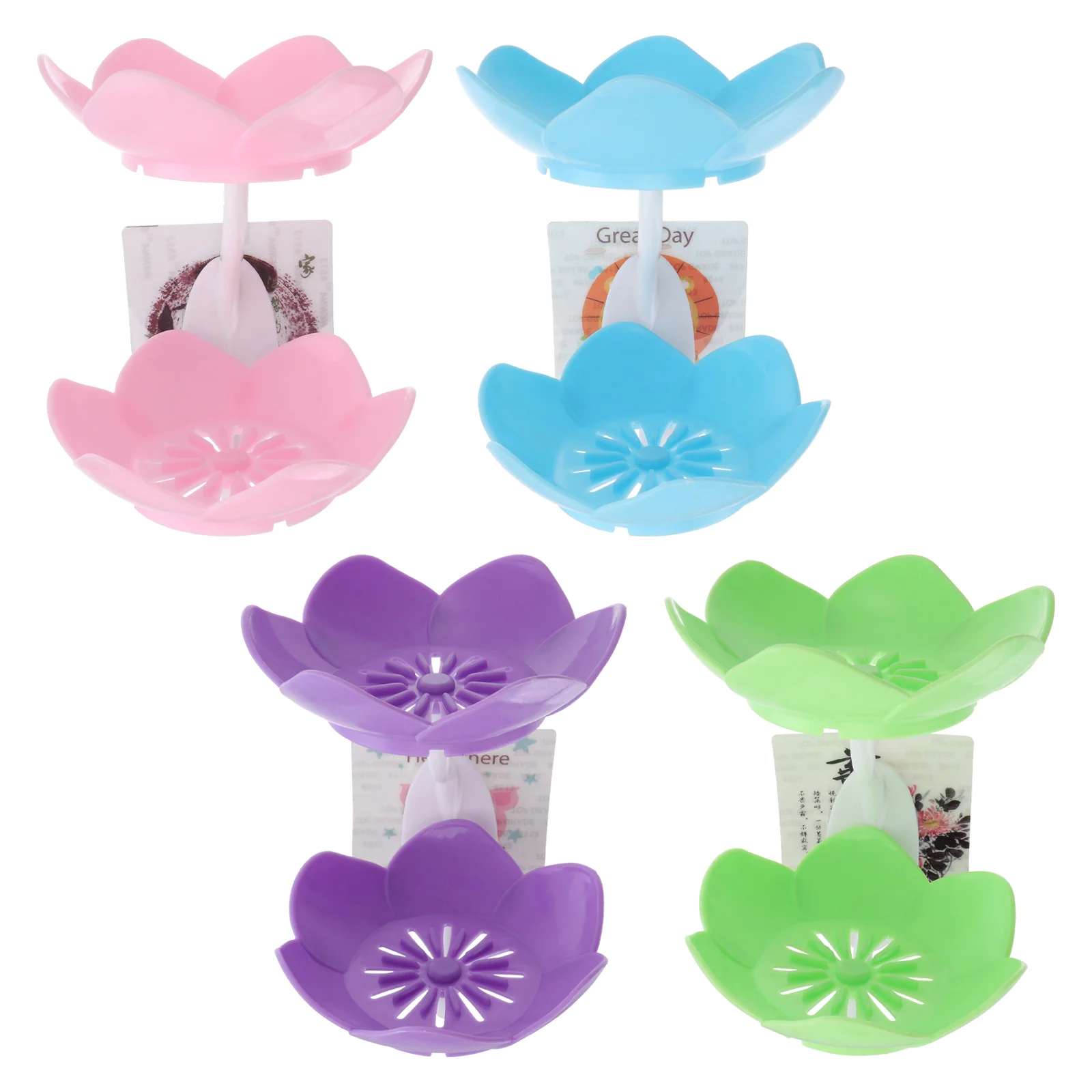 4 PCS Suction Cup Soap Holder Flower Bathroom Storage Rack Drain Wall-mounted The Flowers Hanging Tray Dish