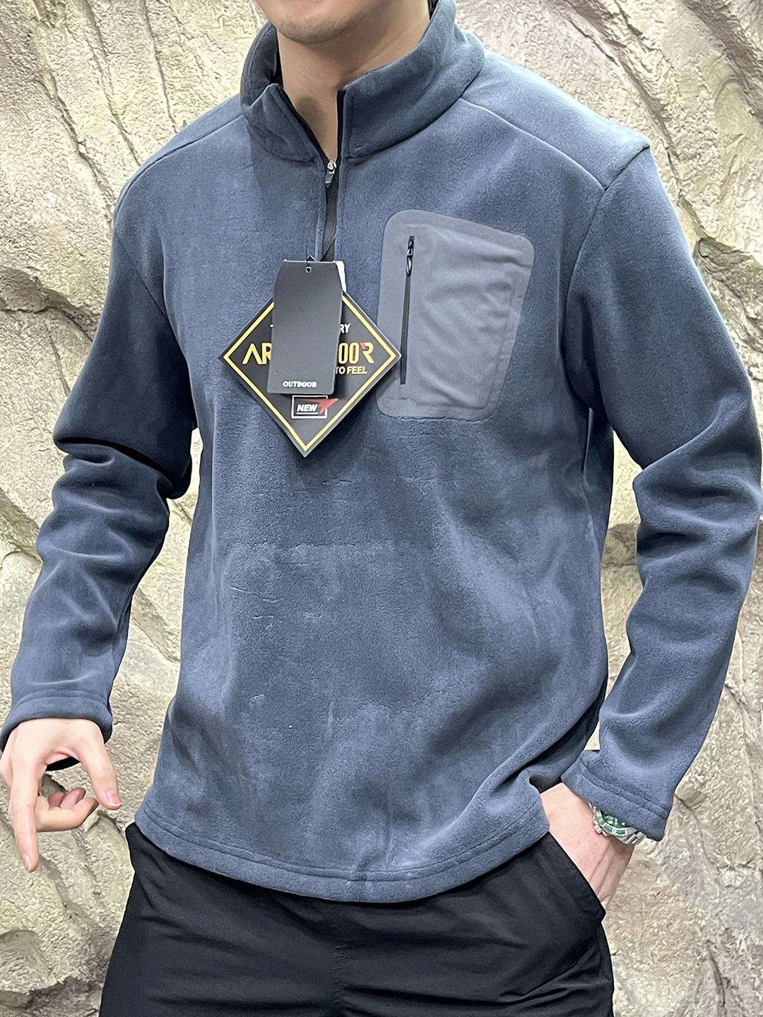 في الهواء الطلق Fce البلوز هوديي f البريدي طويل Sve الشباب البوليستر دنة مزيج تنفس مريحة الخريف الشتاء الرجال... #1