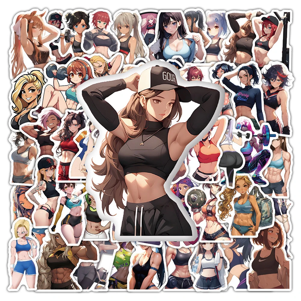 

10/30/54pcs Sexy Fitness Anime Girls Stickers Cartoon Decals Toy DIY Skateboard Suitcase Phone Waterproof Graffiti Sticker Decor