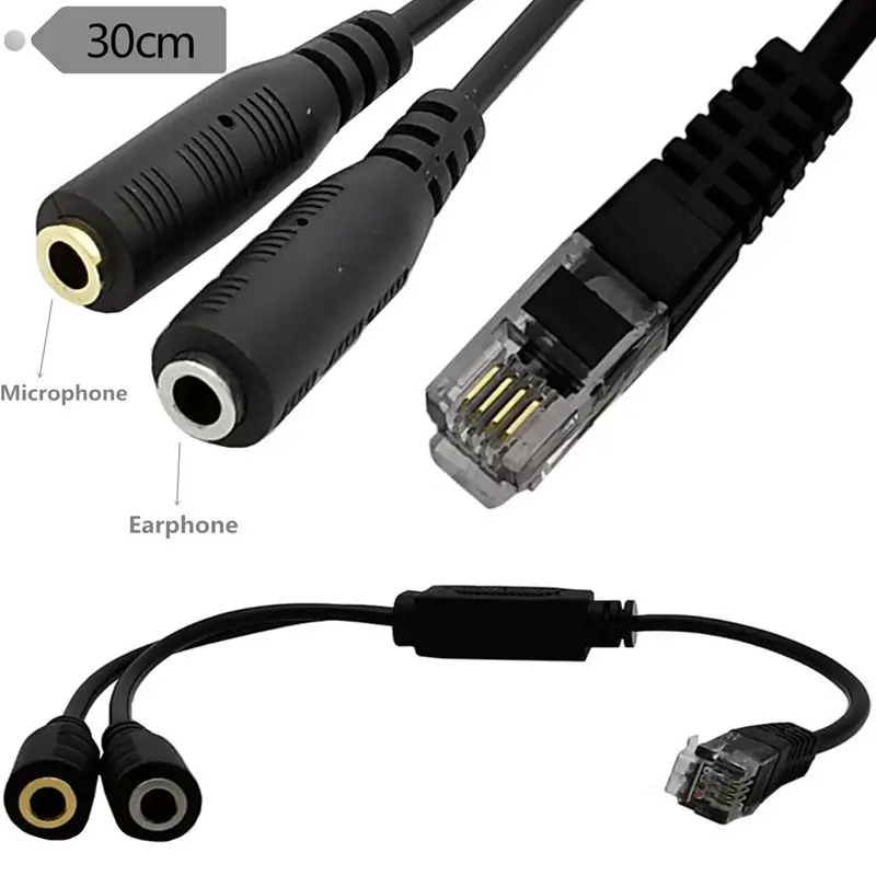 RJ9 Crystal Head 4P4C Plug to Double 3.5mm Female Telephone Cable, Computer Headphone to Phone Headphone, Headphone Converter