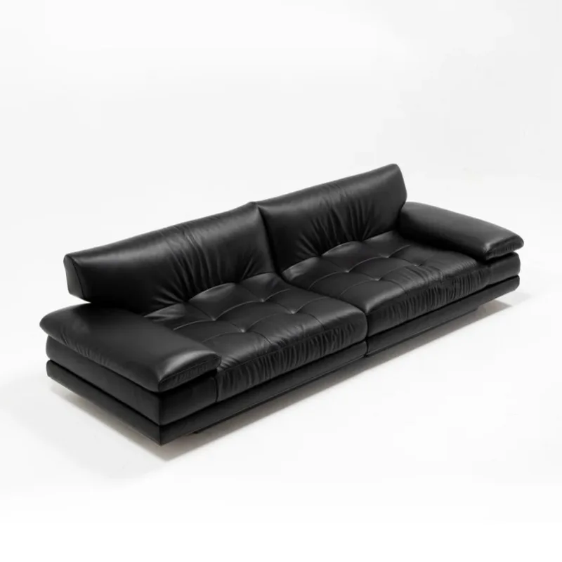 

Minimalist designer leather sofa three-person small apartment black jazz living room functional sofa