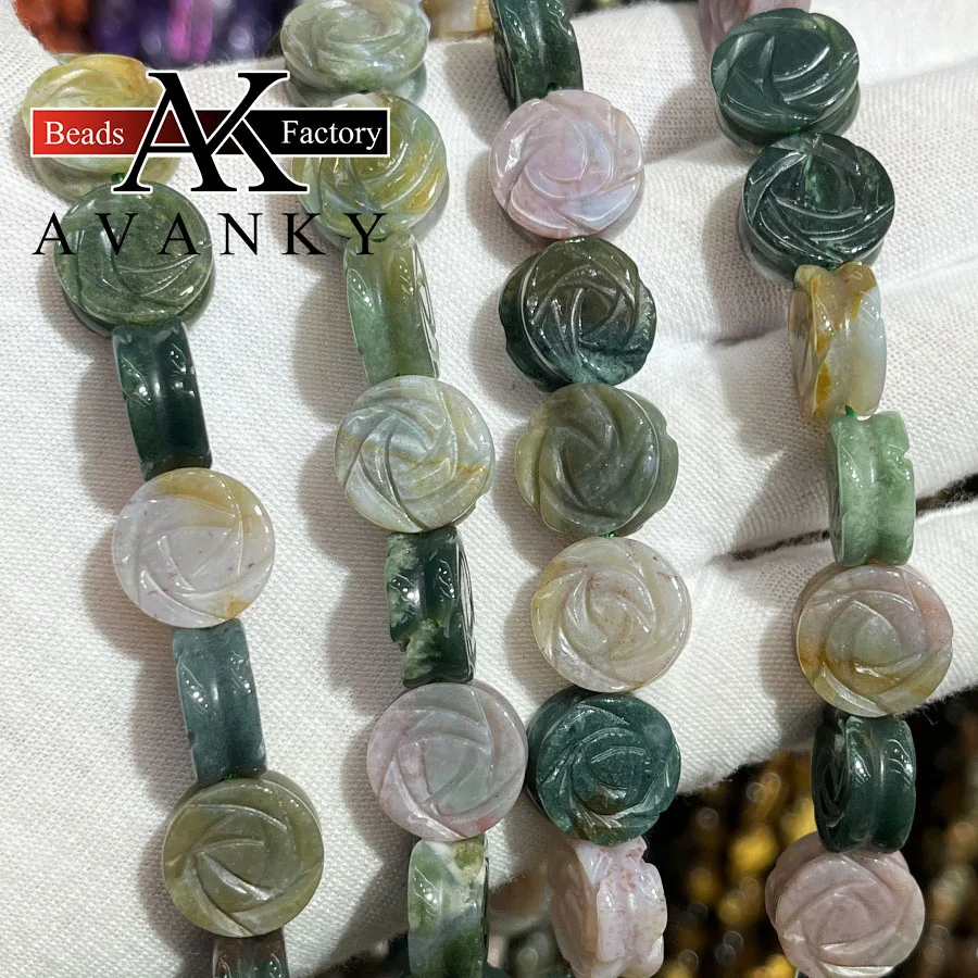 

Natural Stone Indian Agate Cake Rose Flower Shape Faceted Loose Beads Jewelry Making DIY Necklace Bracelet Accessory 15''14mm