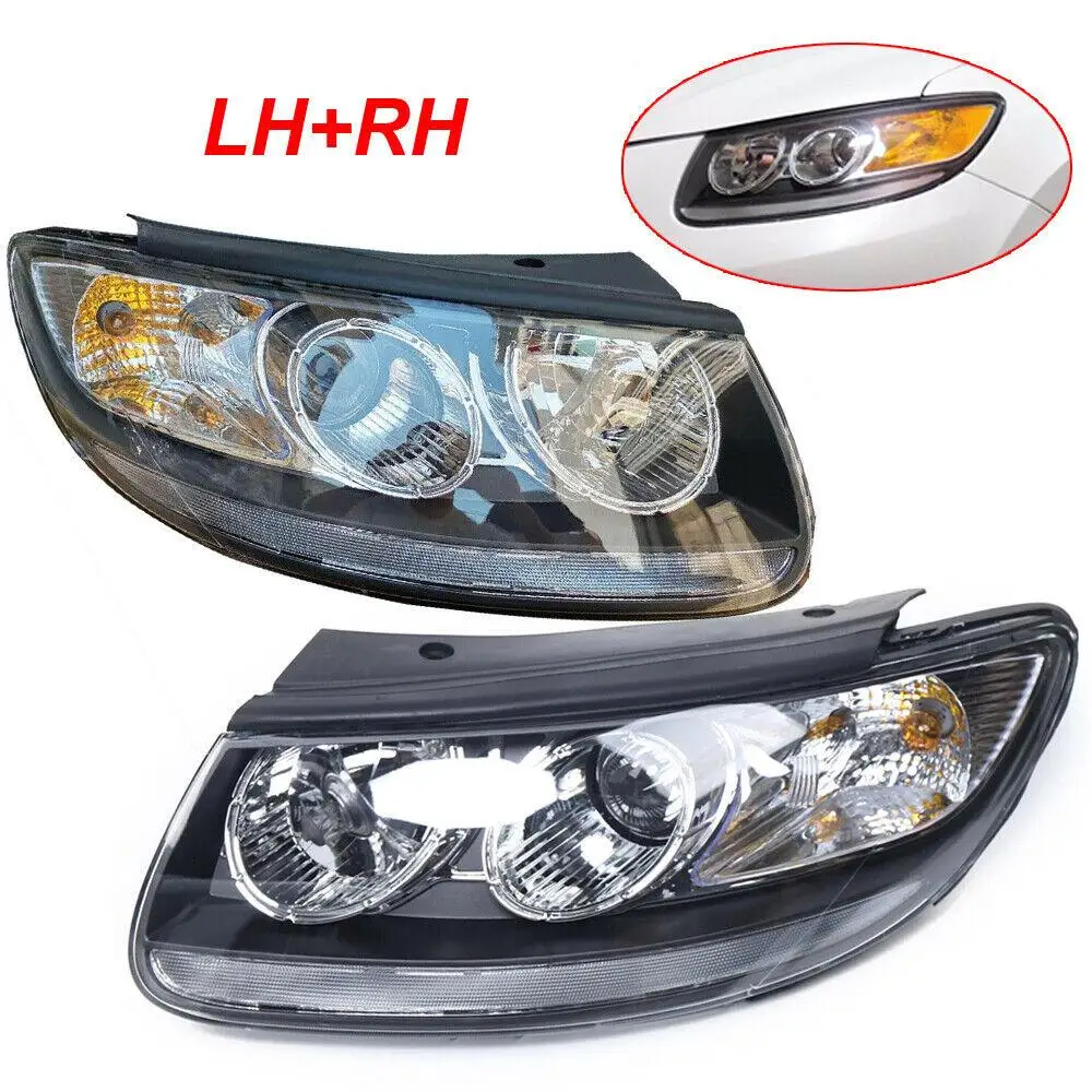 Pair Projector Halogen Headlights Headlamps for Hyundai Santa Fe 2007-2012 2.4L 3.5L Left + Right 6 Pins