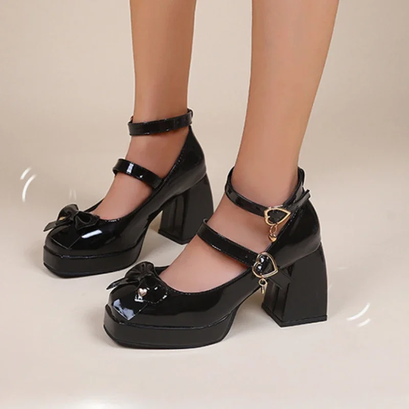 Punk Heart Buckle High Heels Women 2023 Fall Retro Era Black Thick Soled Lolita Shoes Women's Thick Heel Gothic Shoes