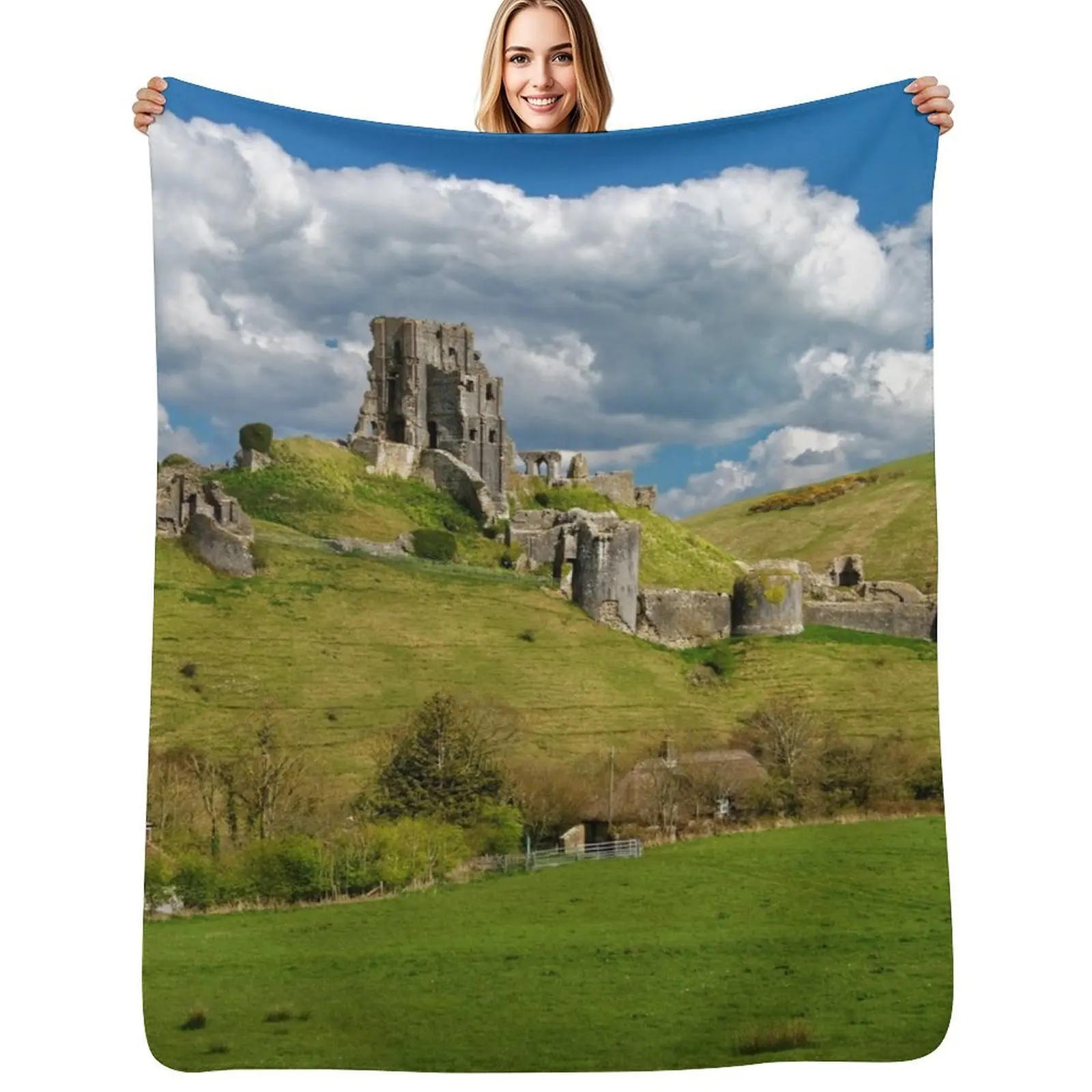 

Corfe Castle Throw Blanket Cozy Light Blanket for Travel Camping Picnic