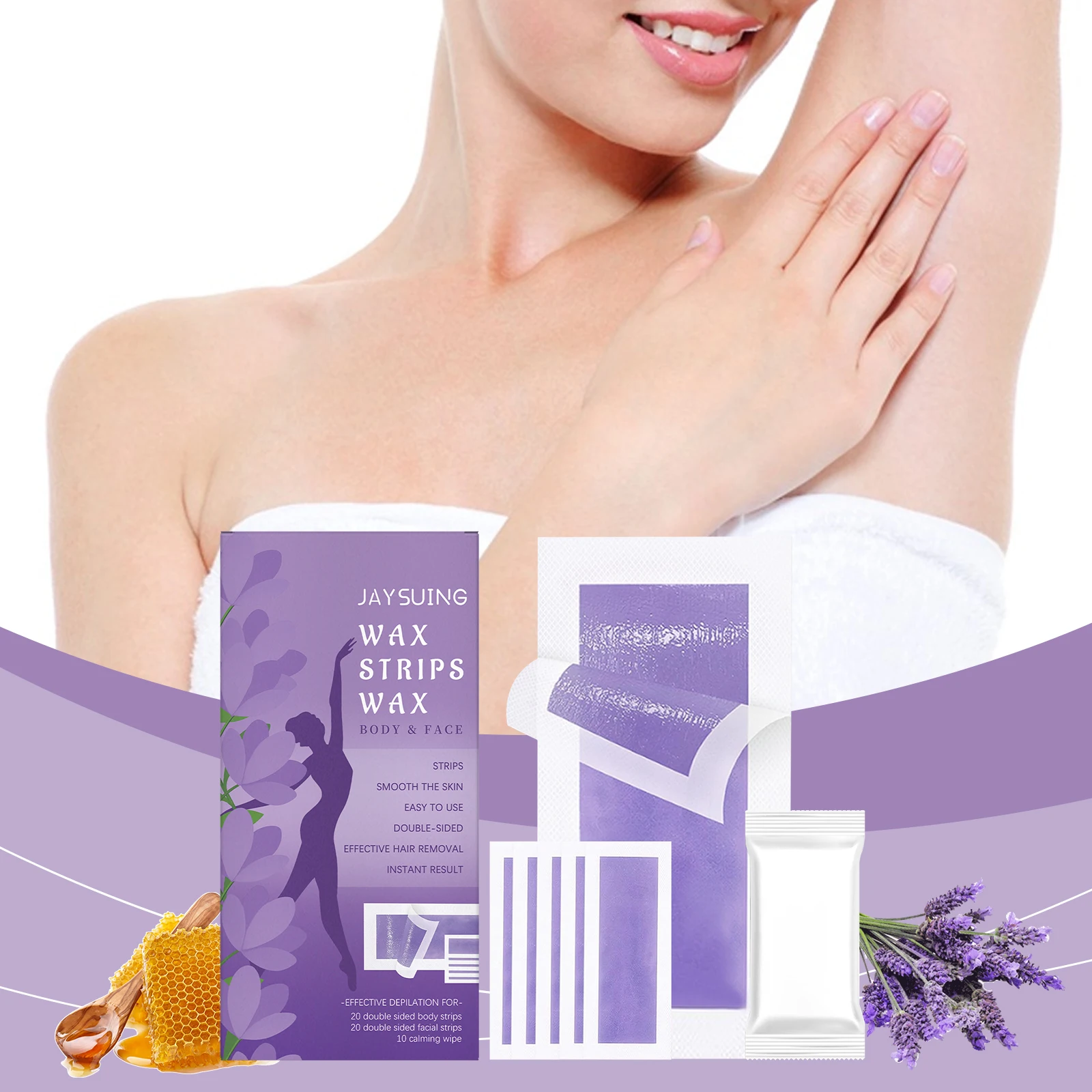 

1 Box Of 20 Body Wax Strips * 20 Facial Wax Strips * 10 Wipes, Painless Hair Removal Fast Wax Strips For Face And Body Gentle