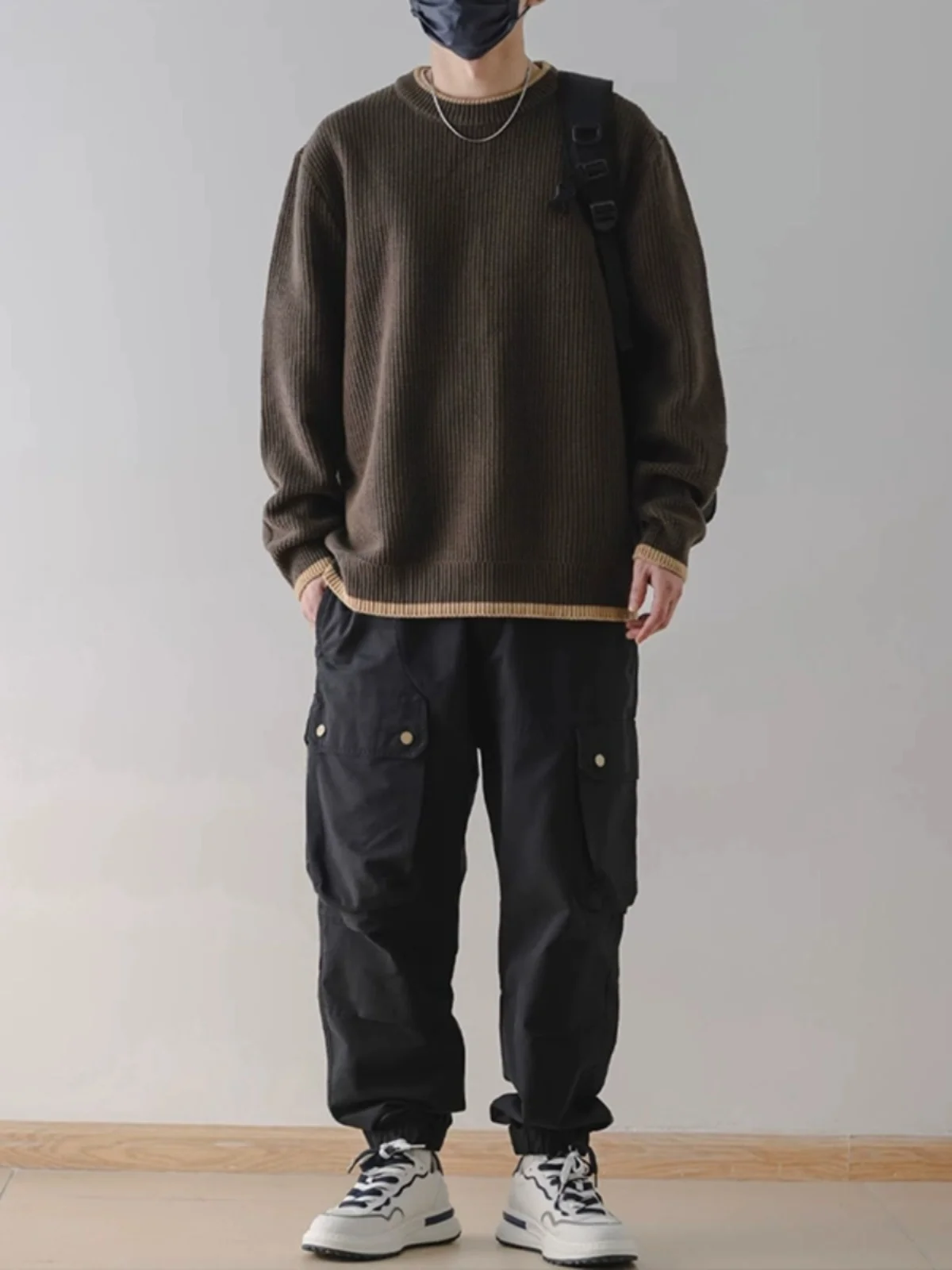 

American Sle round Ne Sweater Men's Long Sve Loose Inner Wear Knitted irt Lazy Coat Spring Autumn Casual Youthful