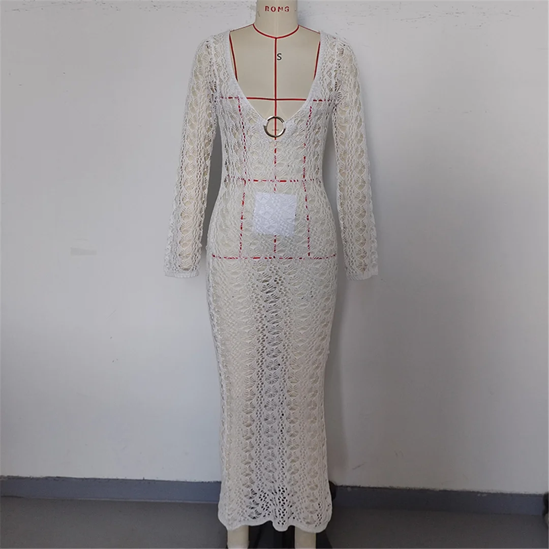 2026 Langarm-Strick-Tunika mit Ausschnitten am Rücken, rückenfreies Strandkleid, Strandmode, Strandbekleidung, Strand-Cover-up, Damen V6551 – Detail 19