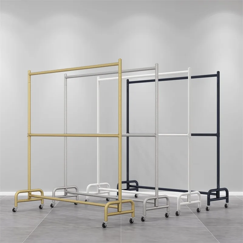 Double-layer clothing display rack men's and women's clothing store floor-to-ceiling hanger can be adjusted
