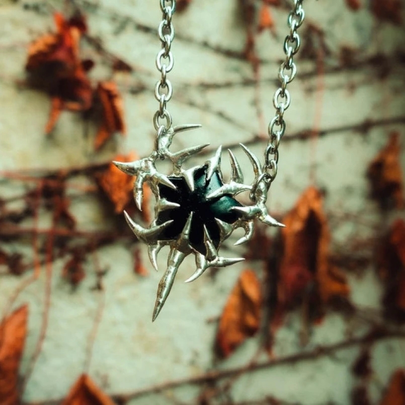 Brutalist Y2k Handmade Necklace Semi-precious Stone Obsidian Bubble Claw Organic Claws Pentagram Spiky Thorns Star Jewelry