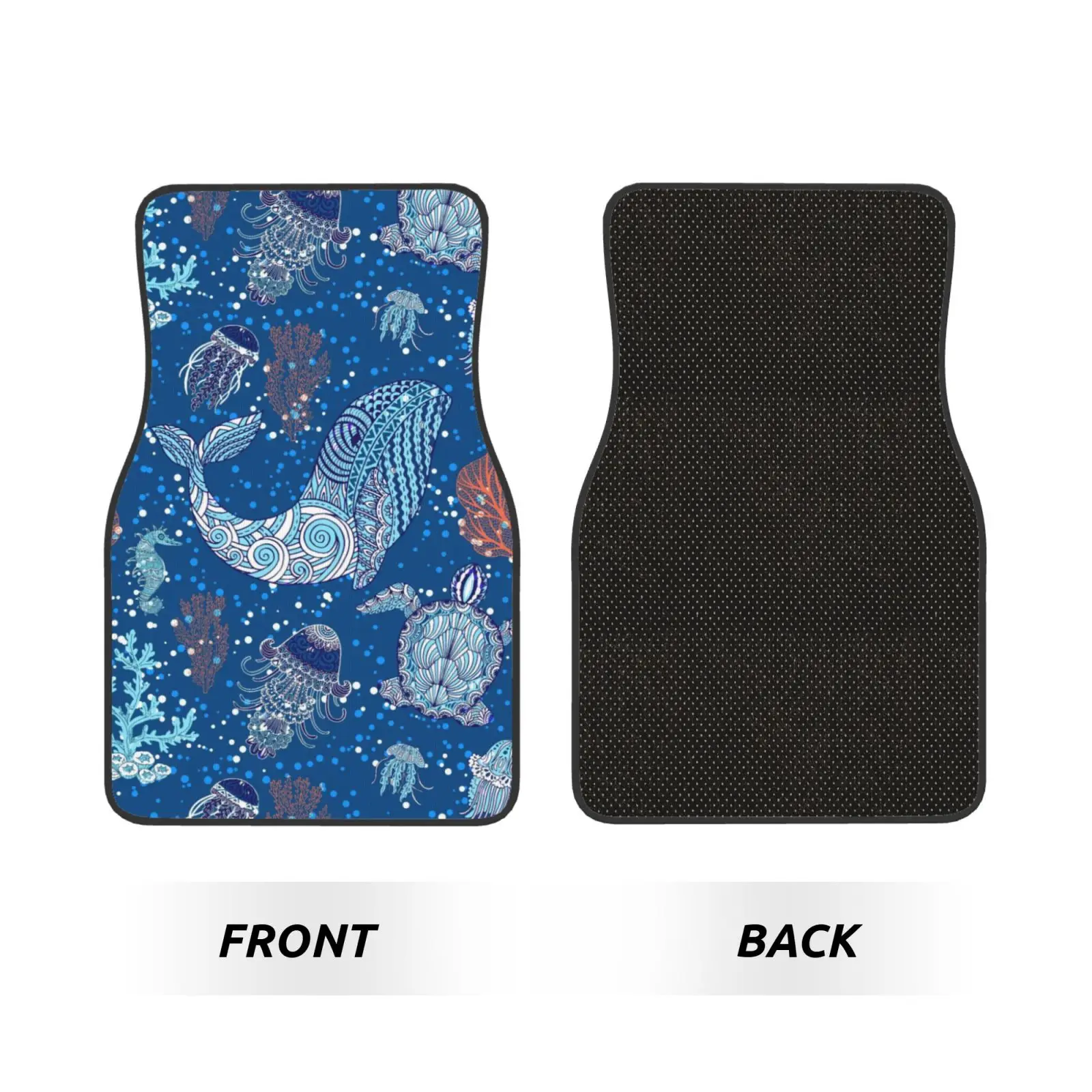 Whale Jellyfish Turtle Print 4PCS Crystal Velvet Car Floor Mats Set of Four Anti Fouling Car Mats Carpet Anti Slip Car Floor Mat