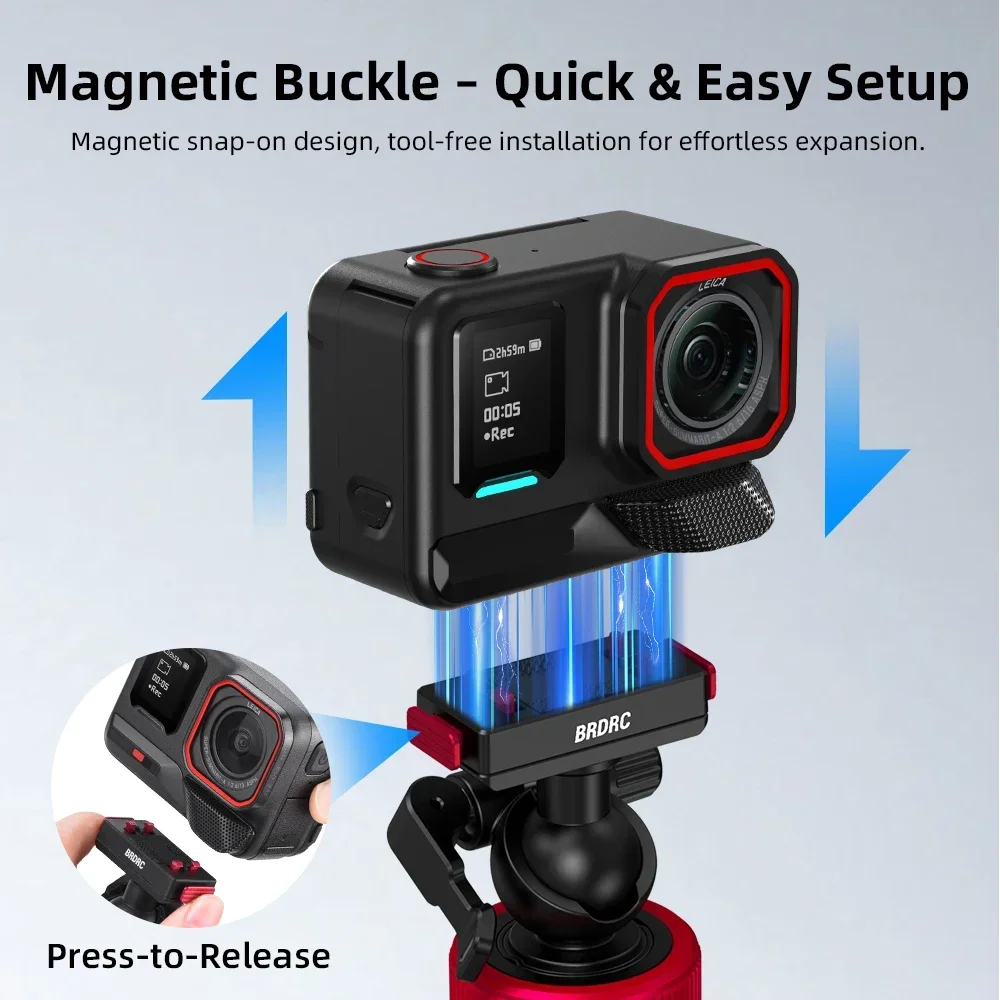 BRDRC Stativ für Insta360 Ace Pro 2 X6 X5 Kamera, Selfie-Stick 1,6 m, Kugelkopf, Schnellverschluss-Stativ-Verlängerungsstange für Vlogging – Detail 3