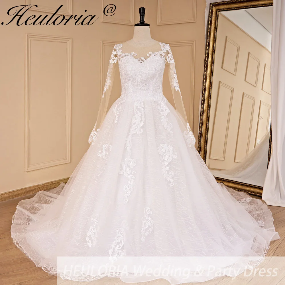 HEULORIA elegant A line wedding dress long sleeve organza bride dress Robe De Mariee Wedding Bride Dress long train