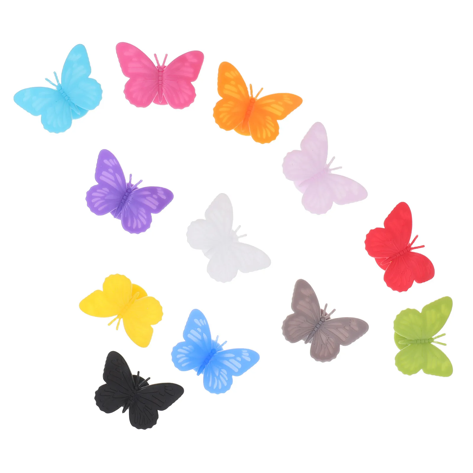 12Pcs Silicone Wine Glass Charms Butterfly Drink Markers Reusable Wine Glass Identifiers Suction Cup for Party Event Bar Wedding