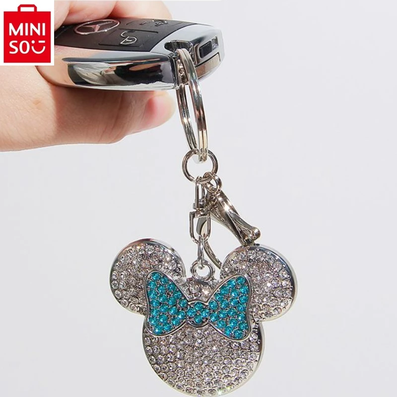 

MINISO Disney Luxury Brand Cartoon Anime Mickey Keychain Exquisite Inlaid Diamond Women's Car Keybag Decoration