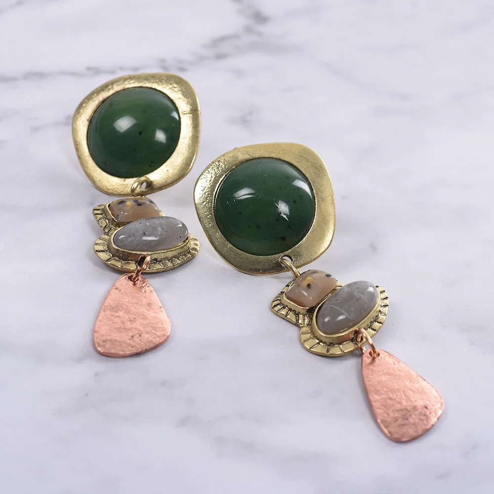 2026 خمر غير المتكافئة خمر الثريا إسقاط أقراط للنساء مع الفيروز الأخضر البني الملونة حجر استرخى القرط #5