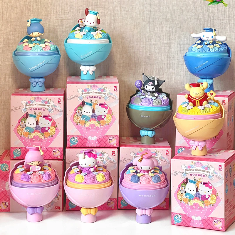 Sanrio Bouquet Series Surprise Box Mymelody Kuromi Cinnamoroll Little Twin Stars Kt  Pom Pom Purin Ornament Model Toys Kids Gift