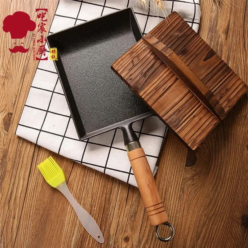 

Frying Tamagoyaki Omelette Black Non Stick Pan Fry Egg Pancake Kitchen Pot Cover Gas Cooker Induction Japanese Cast Iron