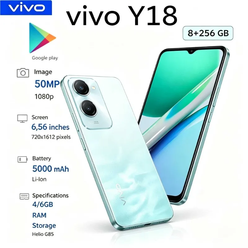 2026 Vivo Y18 Global Edition 6.56-Inch Smartphone 90Hz Display 5000mAh Battery 8GB RAM 256GB Storage 64MP Triple Camera