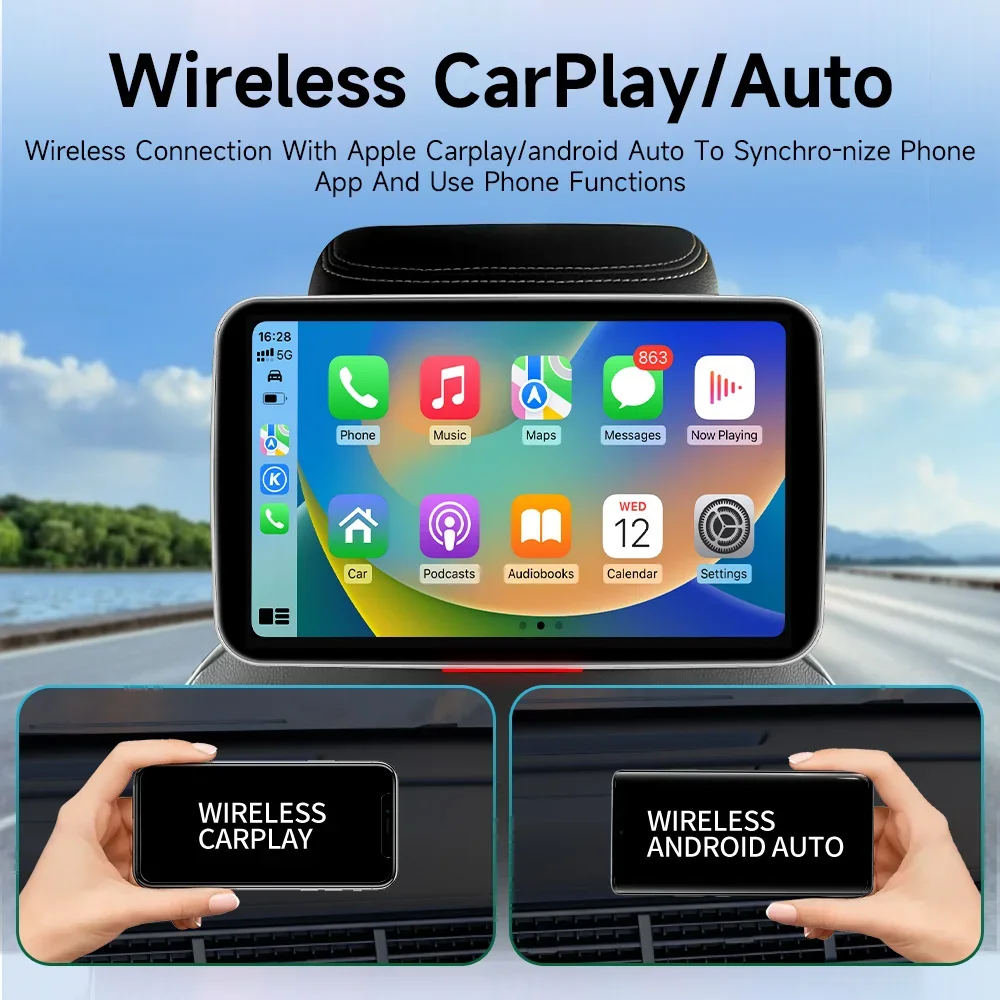 JIUYIN 10.1 inch Apple CarPlay Android Auto Headrest Monitor Display Touch Screen For Rear Seat Mulitimedia Automotiva Voiture