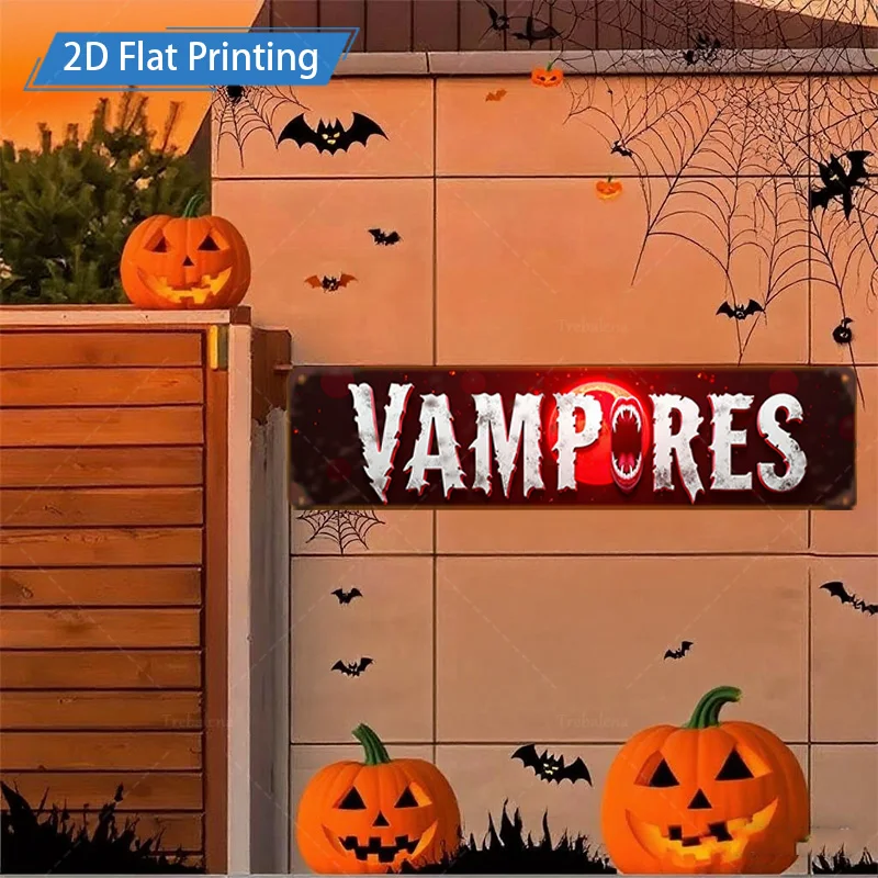 Targa in metallo da 1 pezzo, cartello da vampiro di Halloween da 4x16 pollici con stampa piatta per decorazioni di recinzione