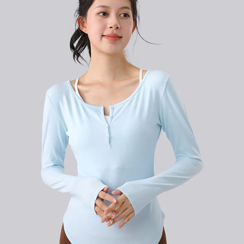 جديد اليوغا الإناث نحيل التخسيس بيلاتيس كم طويل المهنية اللياقة البدنية قميص مزاجه تشغيل الأعلى #3