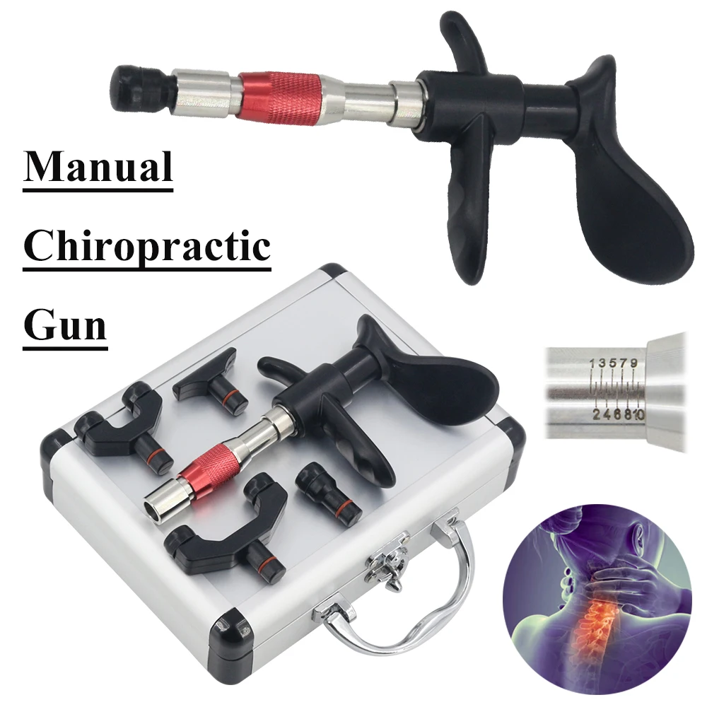 Manual Chiropractic Adjusting Tool Body Massager 4 Heads Adjustable Intensity Therapy Spine Correction Gun Professional