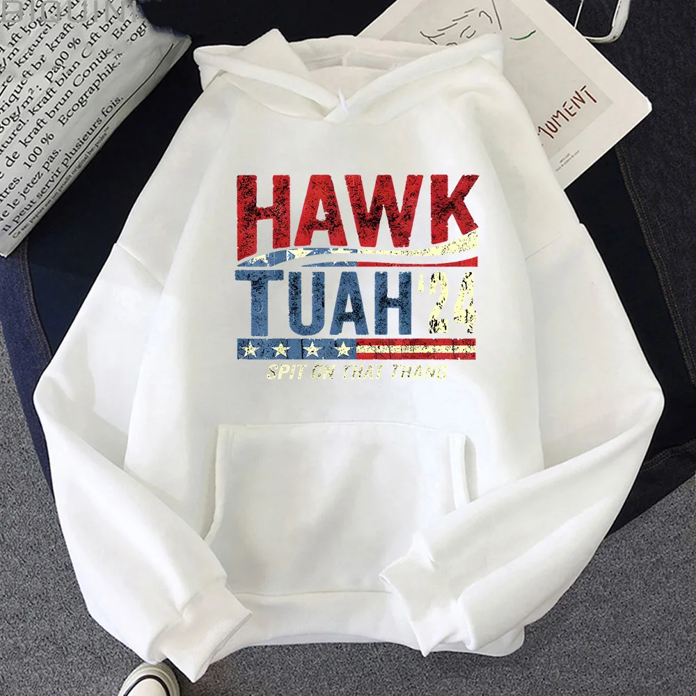 Hawk Tuah 24 Spit on That Thang 2D Print Cotton Hoodies Hooded Men Sweatshirts Round Neck Long Sleeve Harajuku Vintage Clothes