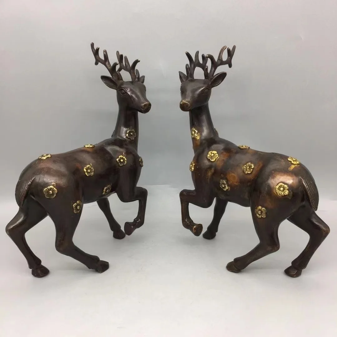 Collectable old copper gilt deer  statues,A Pair,Free shipping