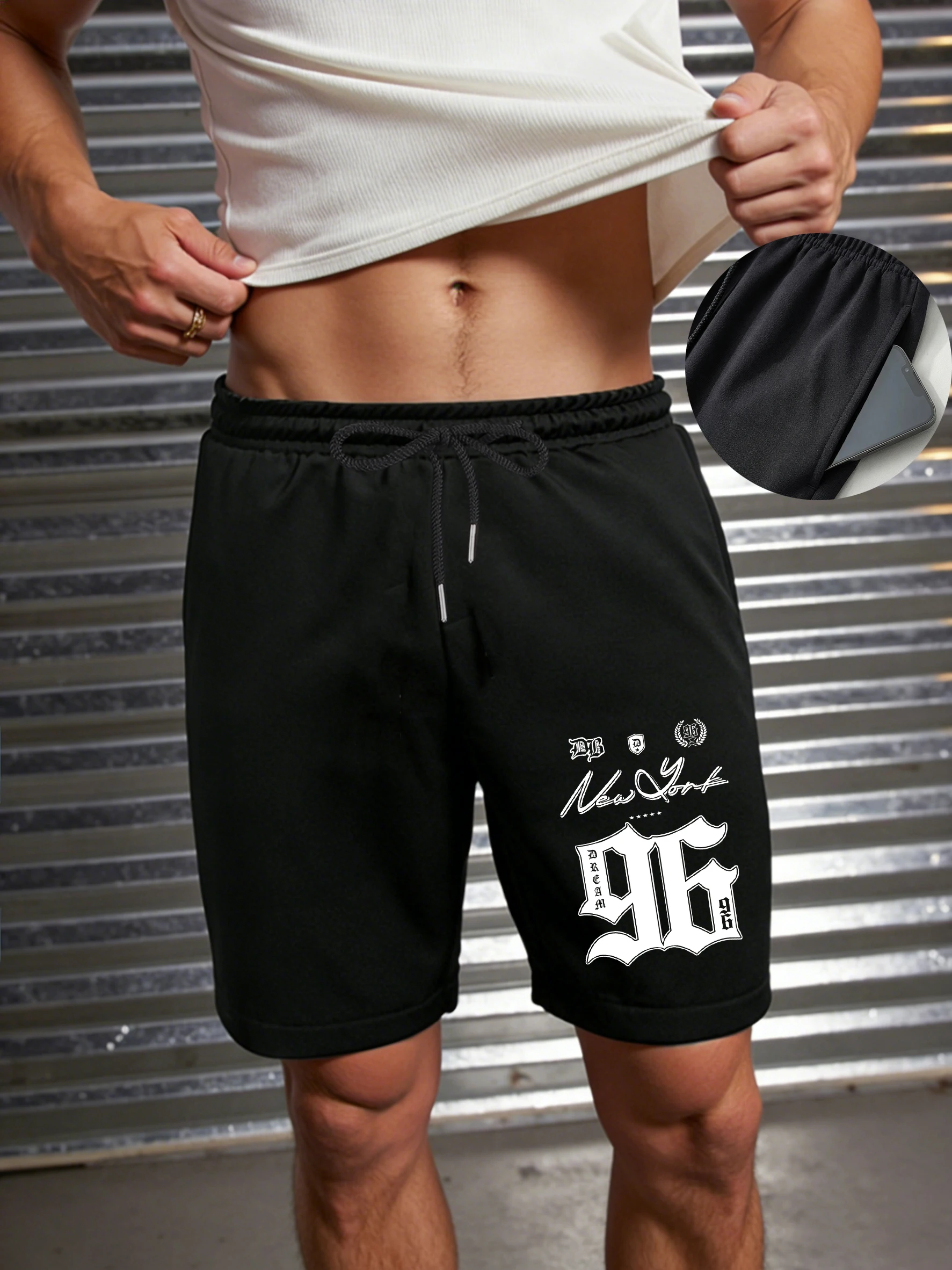 Pantalones cortos deportivos con estampado de Nueva York número 96 para hombre, pantalones negros elásticos para gimnasio, bañadores unisex de verano, ropa de pierna ancha