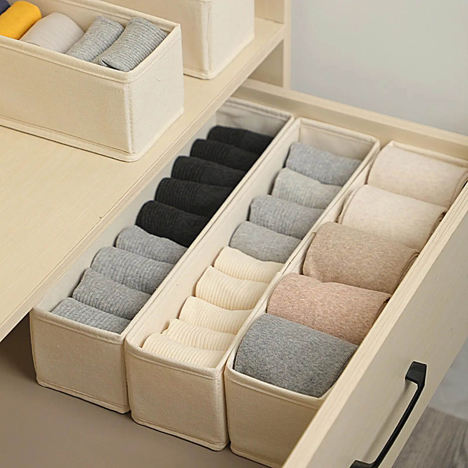 Boîtes de rangement en tissu empilables et peu encombrantes, organiseur de chaussettes et sous-vêtements pour un rangement efficace