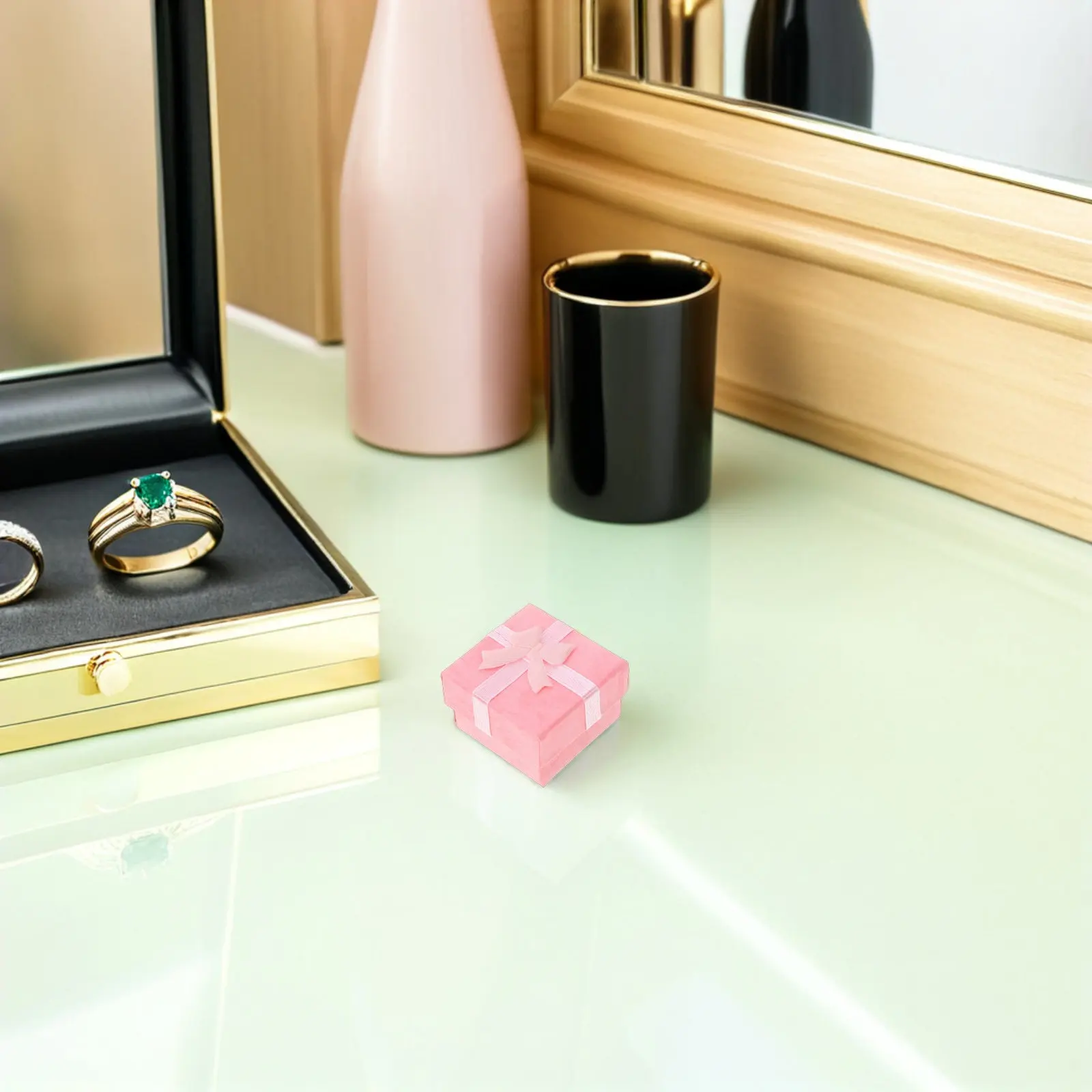 

20 шт. картонных коробок для украшений для женщин, маленькие шкатулки для ювелирных изделий, футляры для подвесок с губчатым вкладышем, оптовая упаковка, 1.57x1.57x0.98 дюйма, розовые