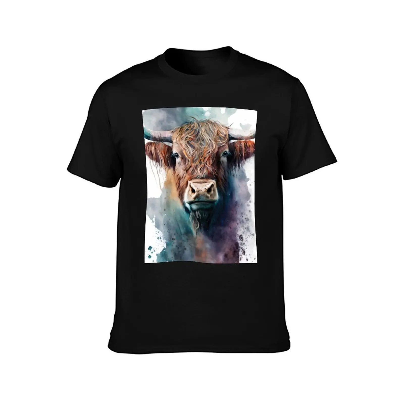 Highland cow watercolour digital design T-Shirt customs designer shirts Men's t-shirt