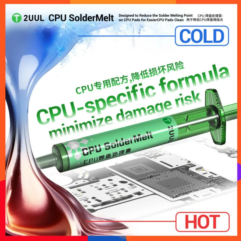 CPU Solder Melt Lower Melting Pt for Effortless CPU Pad Cleaning Minimizes Damage Risk Include 2 Needles Boost Repair Efficiency