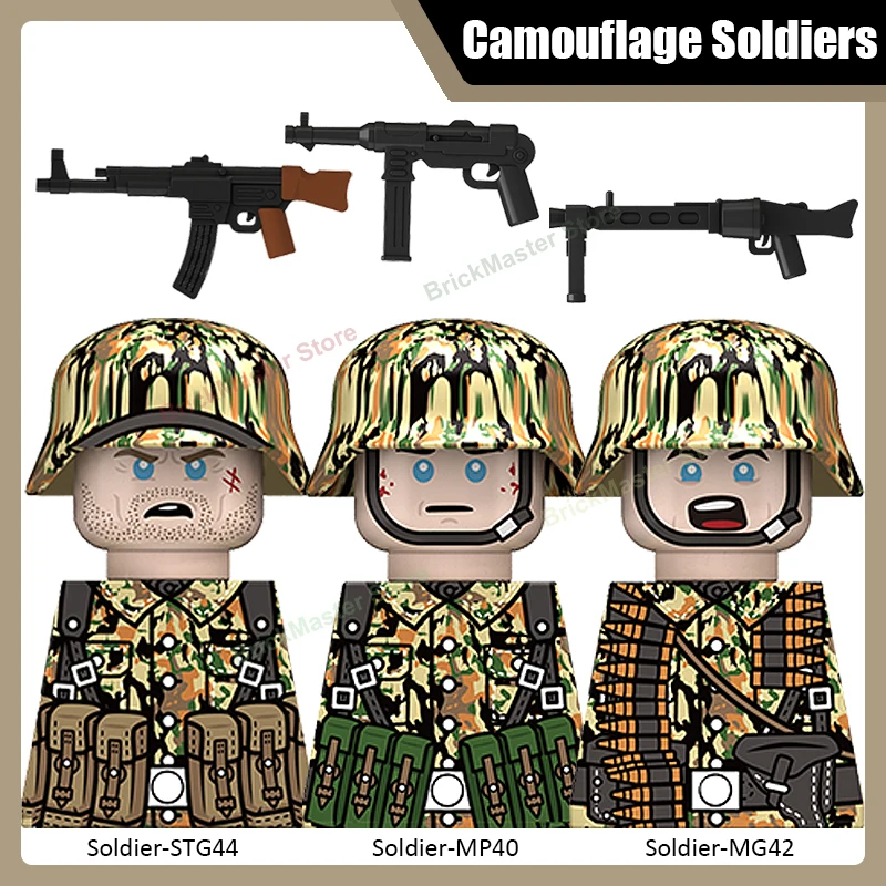 Figuras de Soldados de Camuflaje Militar, Bloques de Construcción, Equipo de Combate del Ejército, Accesorios para Casco STG44 MP40, Ladrillos DIY, Juguetes de Regalo