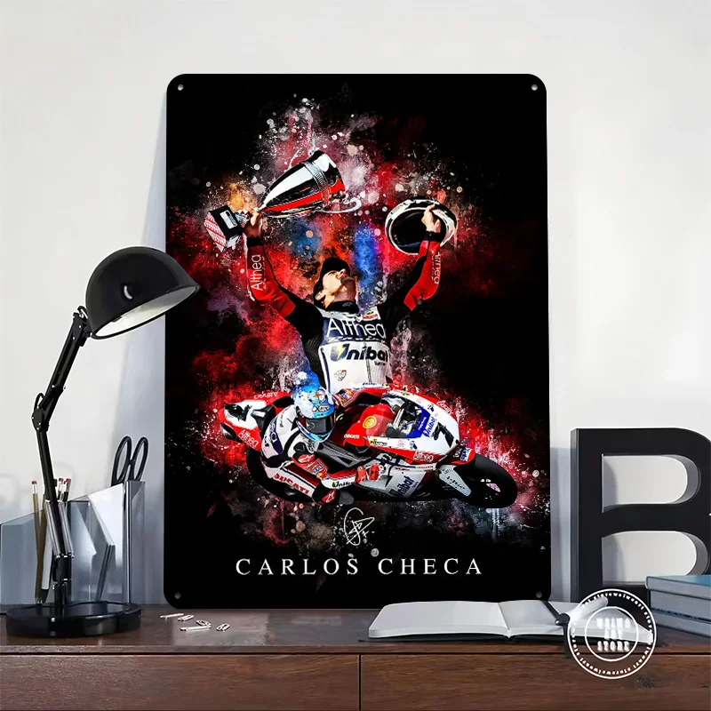 Carlos Checa Victory Celebration Personalized 3D Textured Metal Poster Wall Art Tinplate Sign for Home Decor Room Accessories