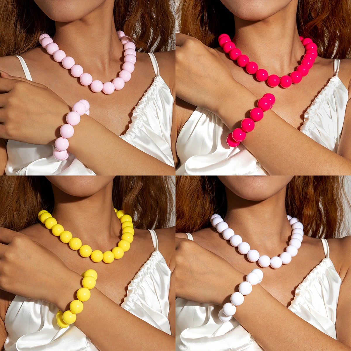 Docona модные красочные смоляные большие бусины ожерелье браслет набор для женщин индивидуальность оригинальность праздничные ювелирные аксессуары подарок Docona модные красочные смоляные большие бусины ожерелье браслет набор для женщин индивидуальность оригинальность праздничные ювелирные аксессуары подарок