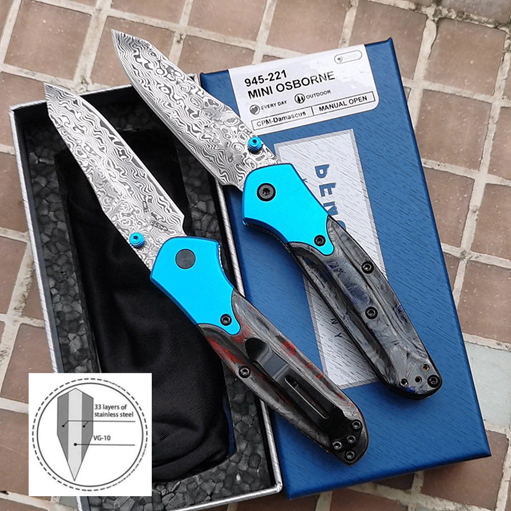 JUFULE 945 945-221 Vg10 Core Damascus Carbon Fiber Aluminium Ball Bearings Pocket EDC Tool Camping Hunt Outdoor Folding Knife