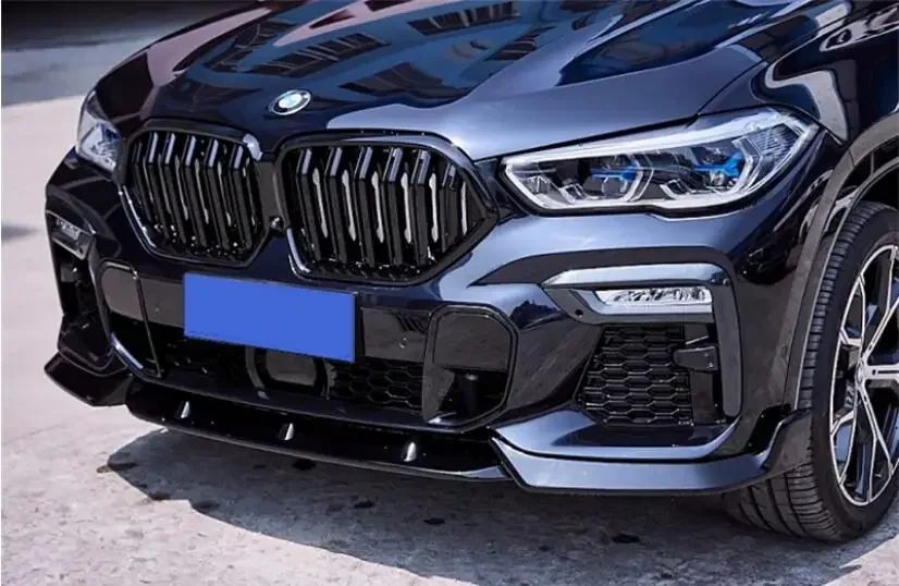 Front Bumper Lip + Grills +Rear Spoiler + Trunk Diffuser + Side Body Skirt For BMW X6 G06 2019 2020 2021 ABS Glossy Black