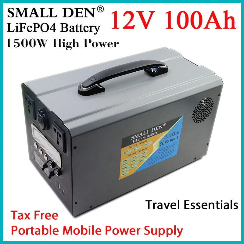 

New 12V 100Ah Lifepo4 1500W High Power Portable Outdoor Mobile Power Supply Power For Solar Generator Car Charging Camping etc