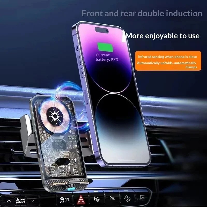 

Car Smart Sensing Automatic Clamping Mounts for Samsung IPhone Xiaomi Phone Holder Wireless Charger Mounts 15W Fast Charging